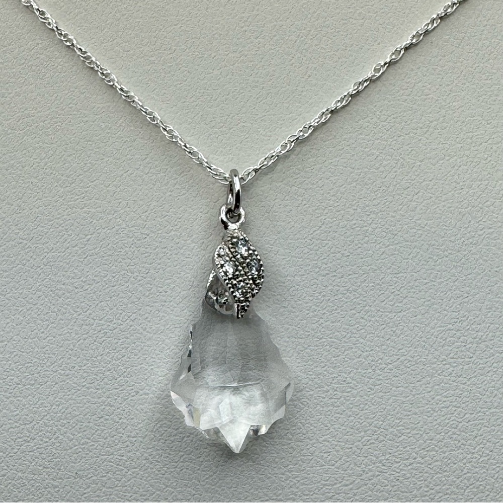 Sterling Silver Swarovski Crystal Drop Necklace 18” Dainty Pendant 925 New